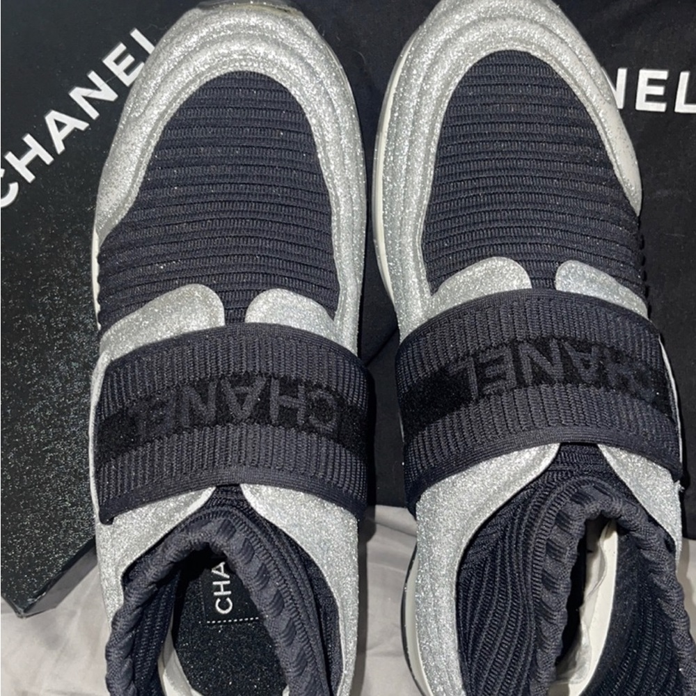 CHANEL SNEAKERS SOCK BOOTIE GLITTER RARE 9.5 41 9 SPACE SHOES NEW WITH BOX ETC!
